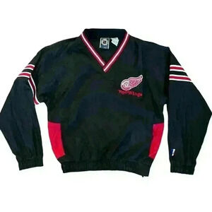 Boy’s Champion Red Wings Jacket Large Black Red Vintage 90s Retro Hockey Pullove